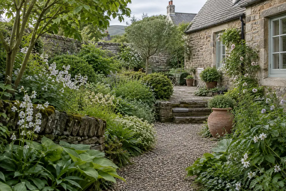Illustrative garden scene used in a sample website design